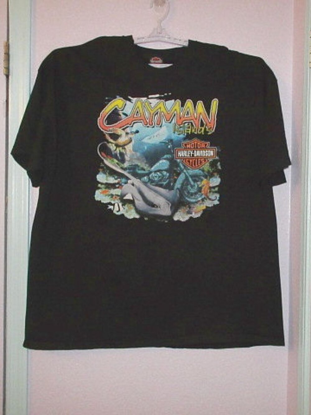 Vtg 2002 Harley Davidson T-Shirt Mens 4XL Grand Caymen Dealer Pirate Skull Goth